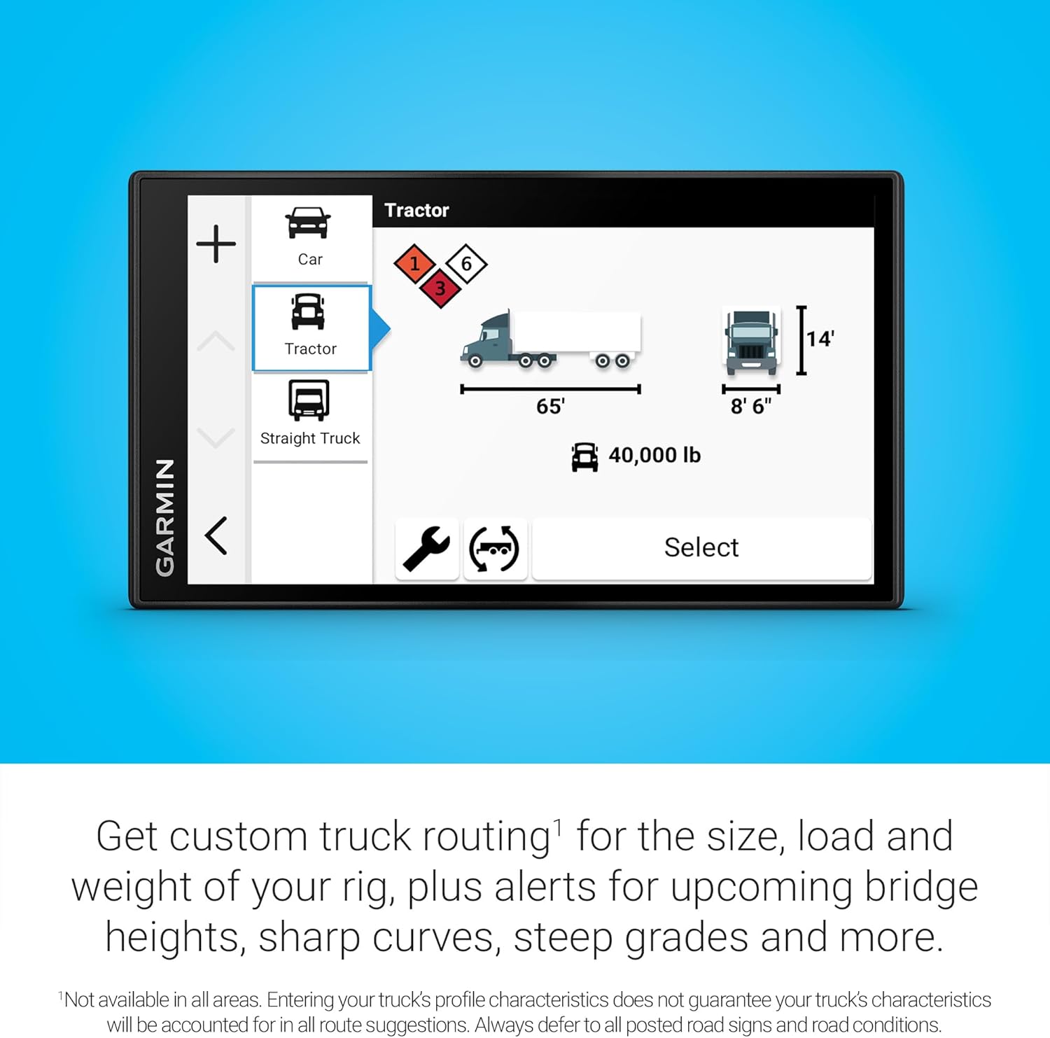 Garmin dēzl™ OTR620, High-Res 6” GPS Truck Navigator, Custom Routing, Satellite Imagery, Wind Speed, Community-Shared Loading Docks, Truck Entrances, Parking Availability