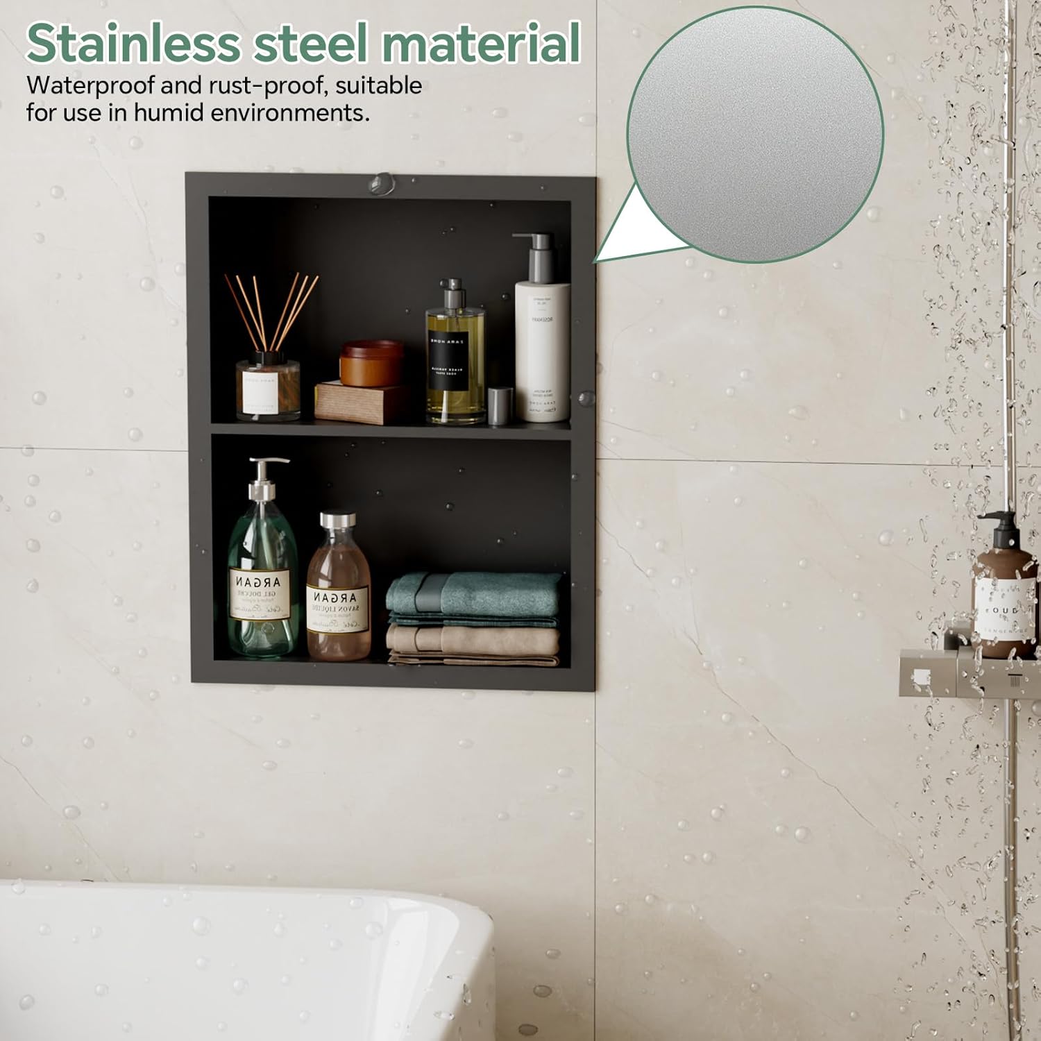 Stainless Steel Recessed Medicine Cabinet 14''*18'', Rust-Proof Metal Wall Niche, in Wall Shower Niche Shelf Insert Replacement, Recessed Medicine Cabinets for Drywall, Bathroom Storage, Black