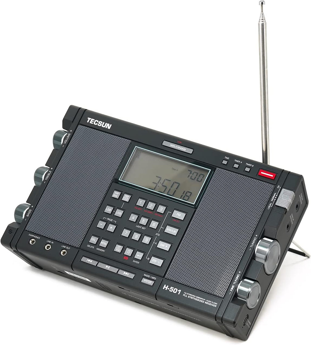 Tecsun H501 Digital Worldband AM/FM Shortwave Longwave Radio with SSB Reception, Dual Speakers, & MP3 Player, Matte Black