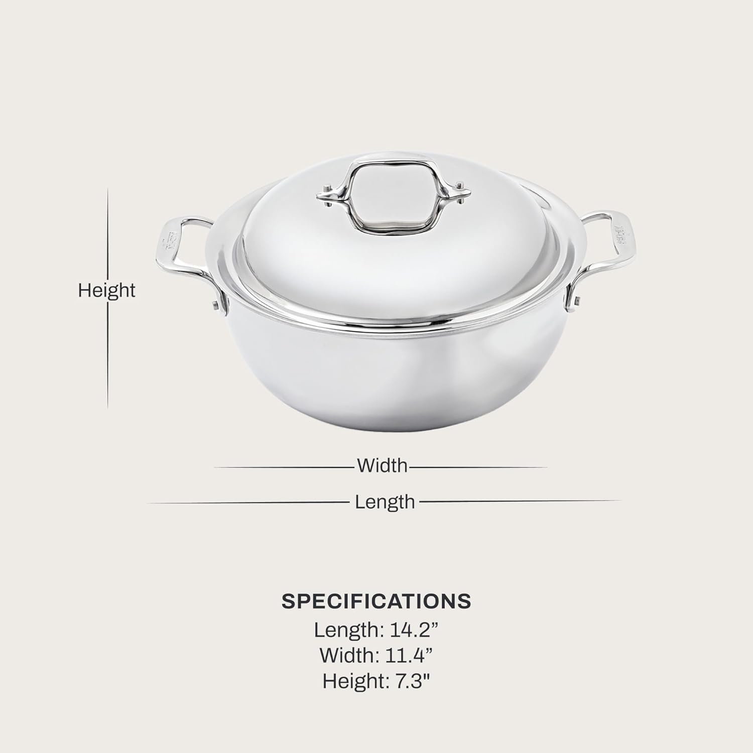 All-Clad D3 3-Ply Stainless Steel Dutch Oven 5.5 Quart Induction Oven Broiler Safe 600F Pots and Pans, Cookware Silver