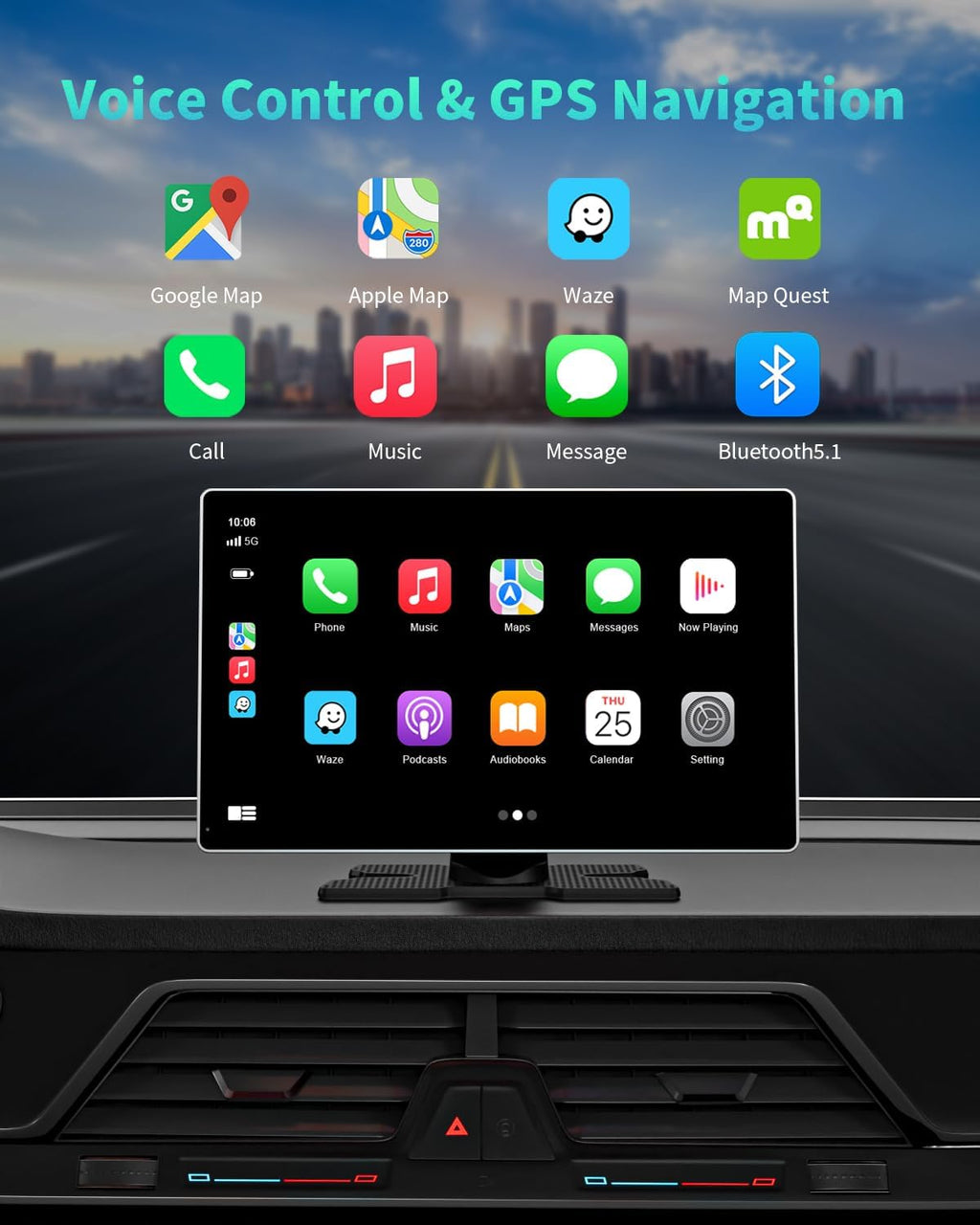 Madoec Portable Apple Carplay Screen for Car, 9" Wireless Apple Carplay & Android Auto,4K Dash Cam,1080p Backup Camera DVR,Car Audio Receivers GPS Navigation Mirror Link, Bluetooth,FM, Siri