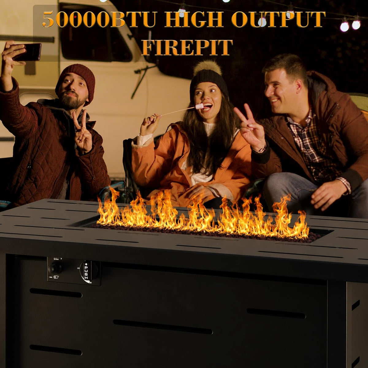 43 Inch Propane Fire Pit Table for Patio & Backyard, 50,000 BTU Steel Gas Fire Pit with Lid & Lava Rocks, Outdoor Table Heater for Deck, Garden, Smokeless Flame