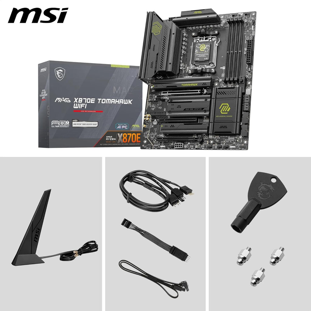 MSI MAG X870E Tomahawk WiFi Motherboard, ATX - Supports AMD Ryzen 9000/8000 / 7000 Processors, AM5-80A SPS VRM, DDR5 Memory Boost 8400+ MT/s (OC), PCIe 5.0 x16, M.2 Gen5, Wi-Fi 7, 5G LAN (Renewed)
