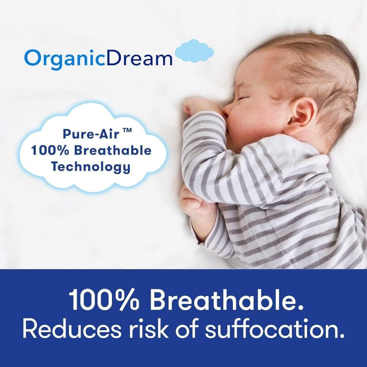 ORGANICDREAM 5" Mini Crib Mattress - 100% Breathable Proven to Reduce Suffocation Risk - GREENGUARD I 2-Stage I Washable I Extra Firm Infant Side and Plush Toddler (38x24x5) - Deluxe 5" Thick