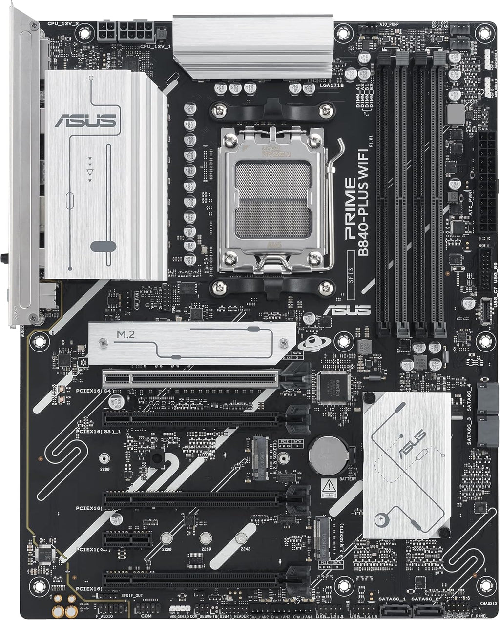 ASUS Prime B840-PLUS WiFi-CSM AMD AM5 B840 ATX Commercial CSM Motherboard, Advanced AI Ready, DDR5, PCIe 4.0, 3X M.2, Wi-Fi 6E, 2.5G LAN, DP, HDMI, USB Type-C, BIOS Flashback, ASUS Control Center