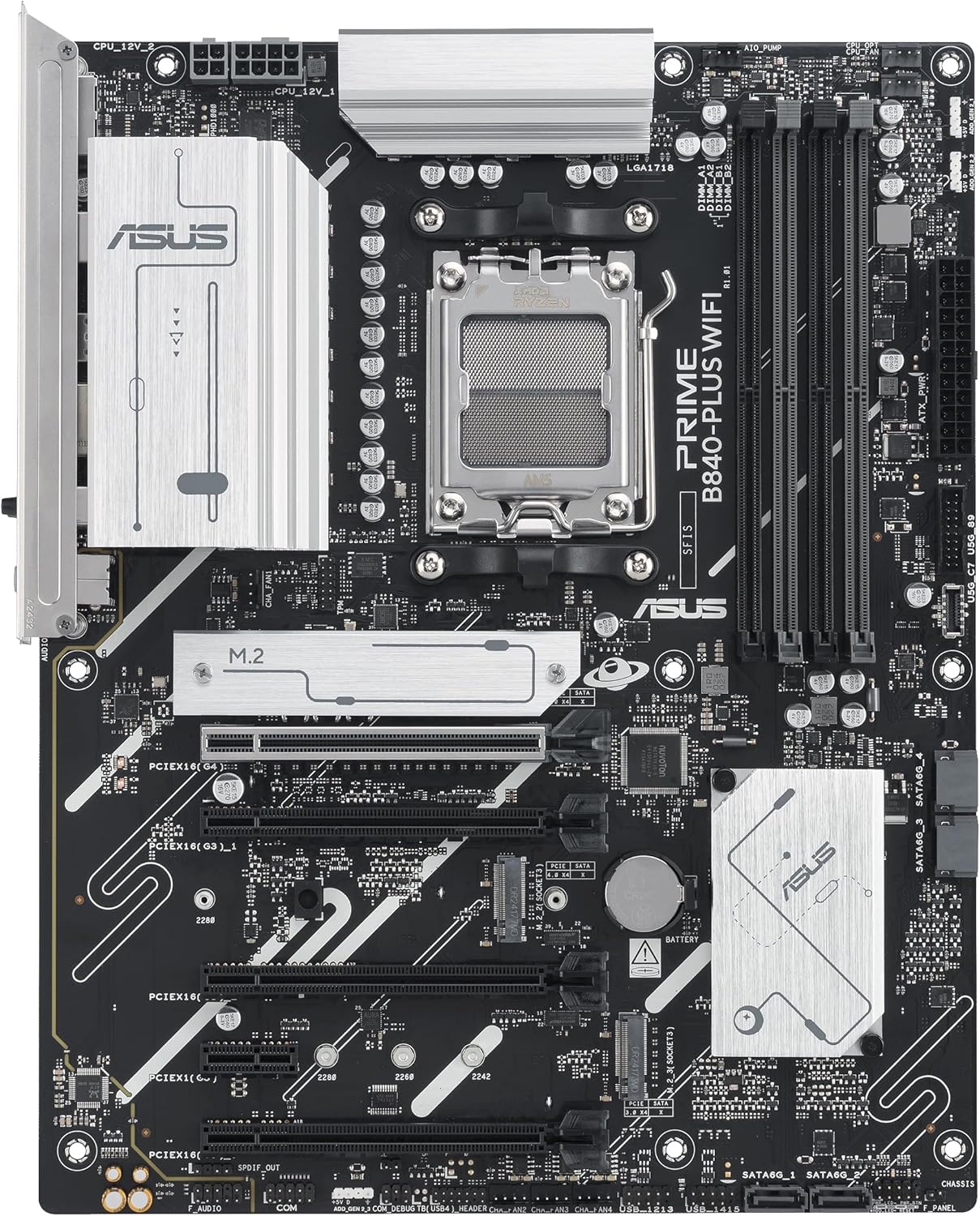 ASUS Prime B840-PLUS WiFi-CSM AMD AM5 B840 ATX Commercial CSM Motherboard, Advanced AI Ready, DDR5, PCIe 4.0, 3X M.2, Wi-Fi 6E, 2.5G LAN, DP, HDMI, USB Type-C, BIOS Flashback, ASUS Control Center