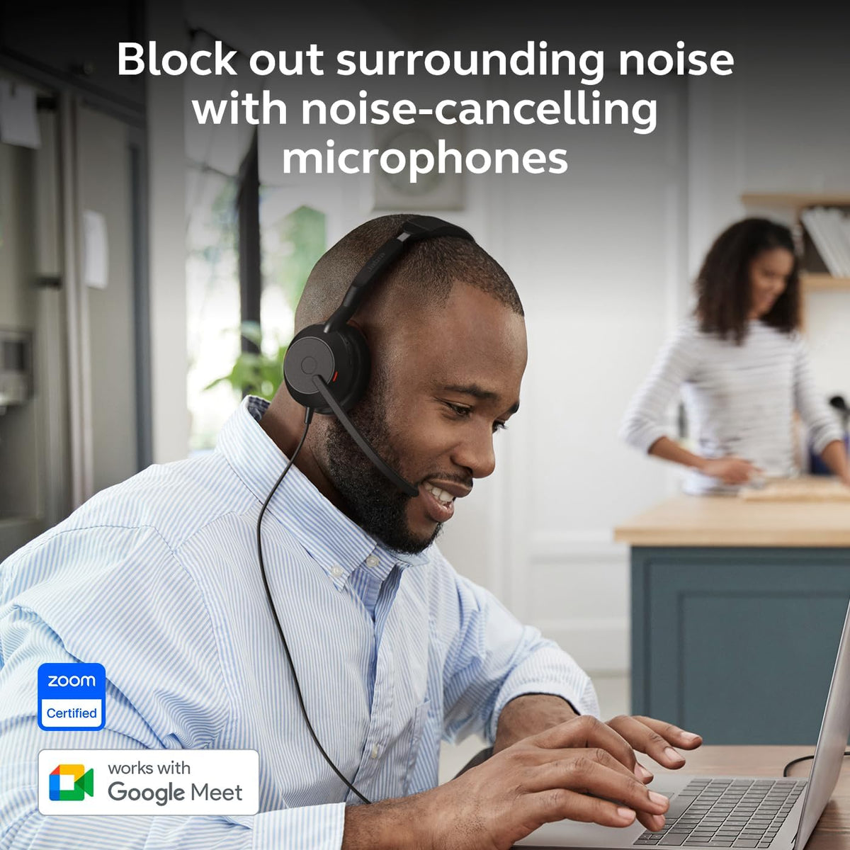 Jabra Evolve2 50 Wired Single-Ear Headset - Noise Cancelling Headphones, Bluetooth Headset for Work with Noise Cancelling Microphones, Works with Online Meeting Platforms Like Zoom & Google, Black