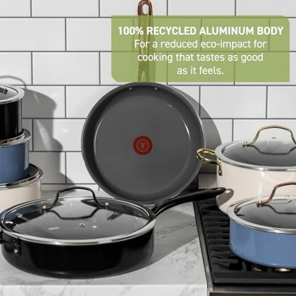 T-fal Preserve Ceramic, Non stick Cookware Set 13-Piece, Oven & Broiler Safe up to 350°F, Includes Stockpot, Saucepans, Frying Pans, Protectors, Pots and Pans, Beige