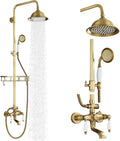 Antique Brass Shower System Outdoor Shower Fixtures with 8 Inch Rain Shower Head and Double Cross Handles Bathroom Shower Faucet Set