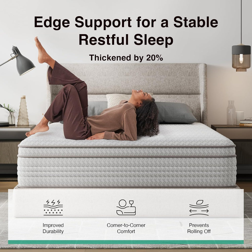 Novilla 10 Inch Queen Size Mattress in a Box, Hypoallergenic & Back Pain Relief, Hybrid Queen Mattresses with Smarts Coils, Fiberglass Free CertiPUR-US Certified Colchones No Box Spring Needed