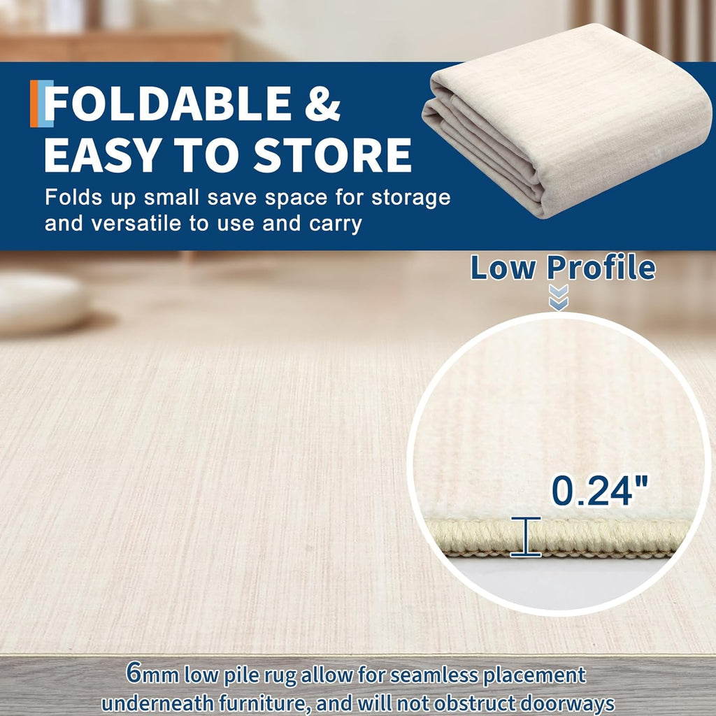 9x12 Area Rugs for Living Room Washable Solid Large Bedroom Rugs Non Slip Soft Modern Abstract Dining Room Throw Carpet Minimalist Classic Plain Area Rug for Nursery Kitchen Home Office, Ivory 9x12