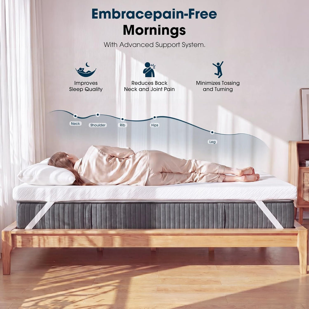 VALUXE 3 Inch Gel Memory Foam Mattress Topper Queen Size High Density Cooling Pad Pressure Relief Bed Topper (with Removable & Washable Bamboo Cover)