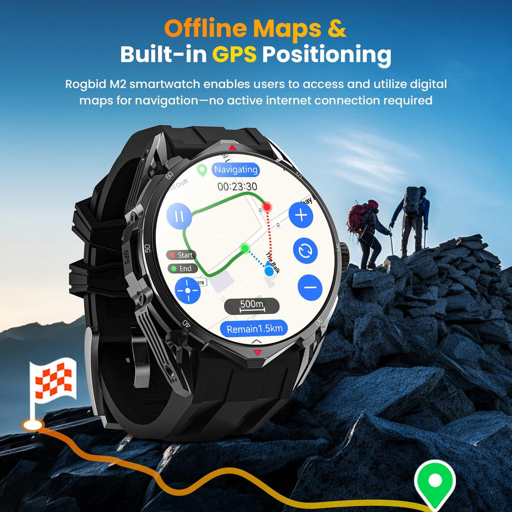 Rogbid M2 Active Running GPS Smart Watch for Men GPS Running Watch with Daily Offline Map AMOLED Display AI Voice Waterproof Smartwatches Heart Rate Sleep Monitor Fitness Tracker with Android iOS