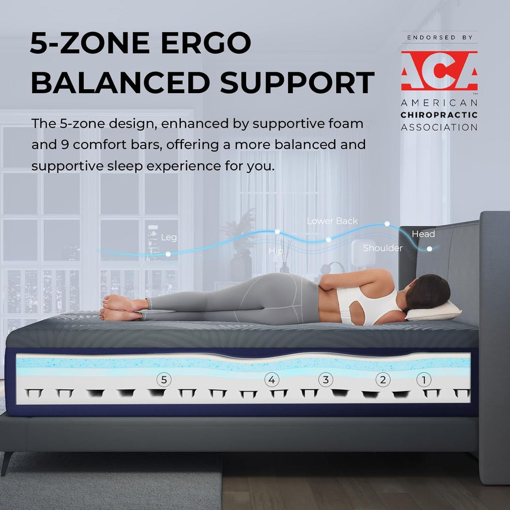 Sweetnight CoolNest 16 inch King Mattress, Cooling King Size Memory Foam Mattress for Cool Night Sleep, 5-Zone Ergo Support for Pressure Relief, Medium, CertiPUR-US Certified