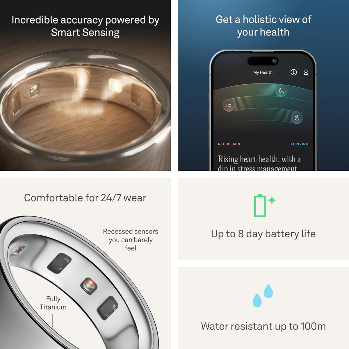 Oura Ring 4 - Silver - Size 8 - Sleep, Activity, Women's Health, AI Advisor, Up to 8 Days of Battery Life, Size Before You Buy, Android & iOS Compatible
