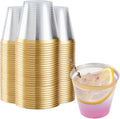 Restaurantware 5 oz Plastic Cups 500 Count Chef 101 Clear Disposable Cup with Gold Rim Drinkware Cold Beverage Tumbler Durable Design for Parties and Events