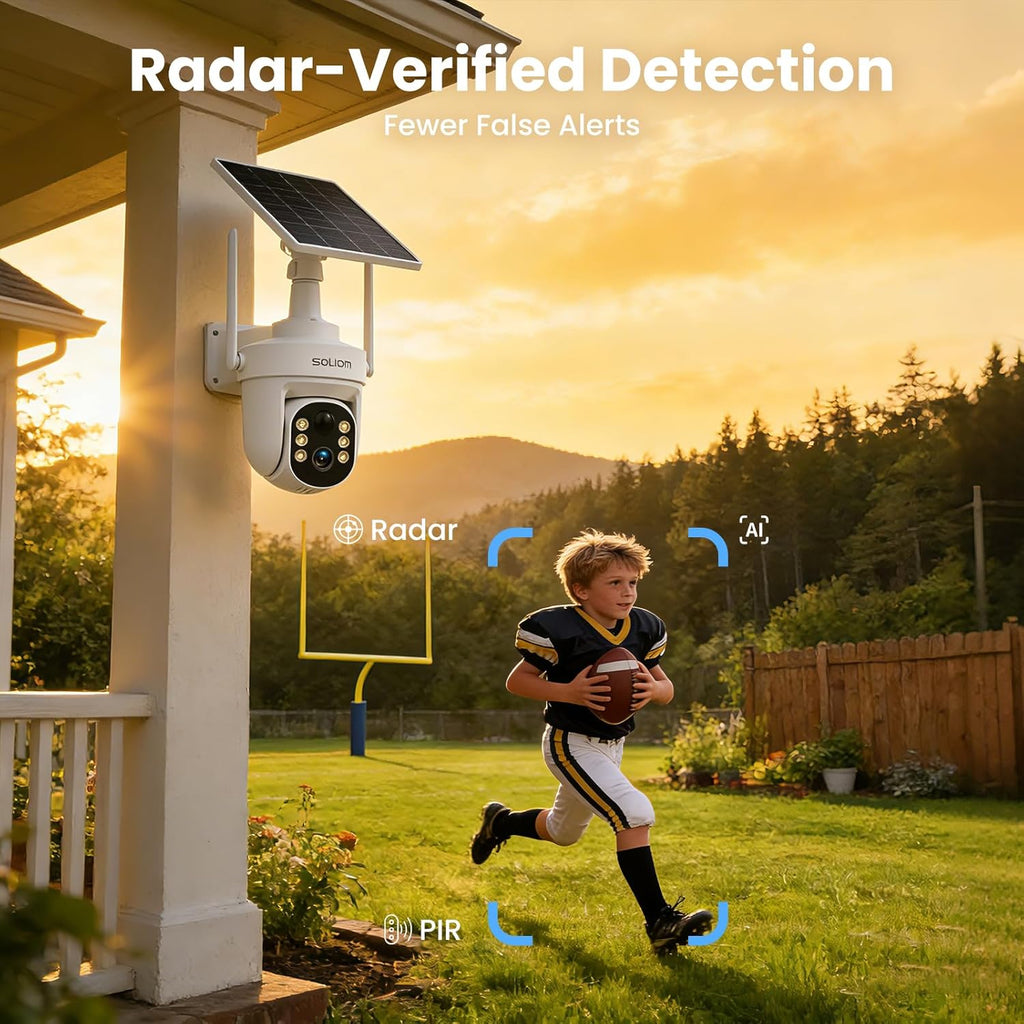 SOLIOM Security Cameras Wireless Outdoor, 6-Camera Solar Security System, 5MP 3K Color Night Vision, Radar Motion Detection, 360° Auto Tracking, No Monthly Fees, 64GB Local Storage