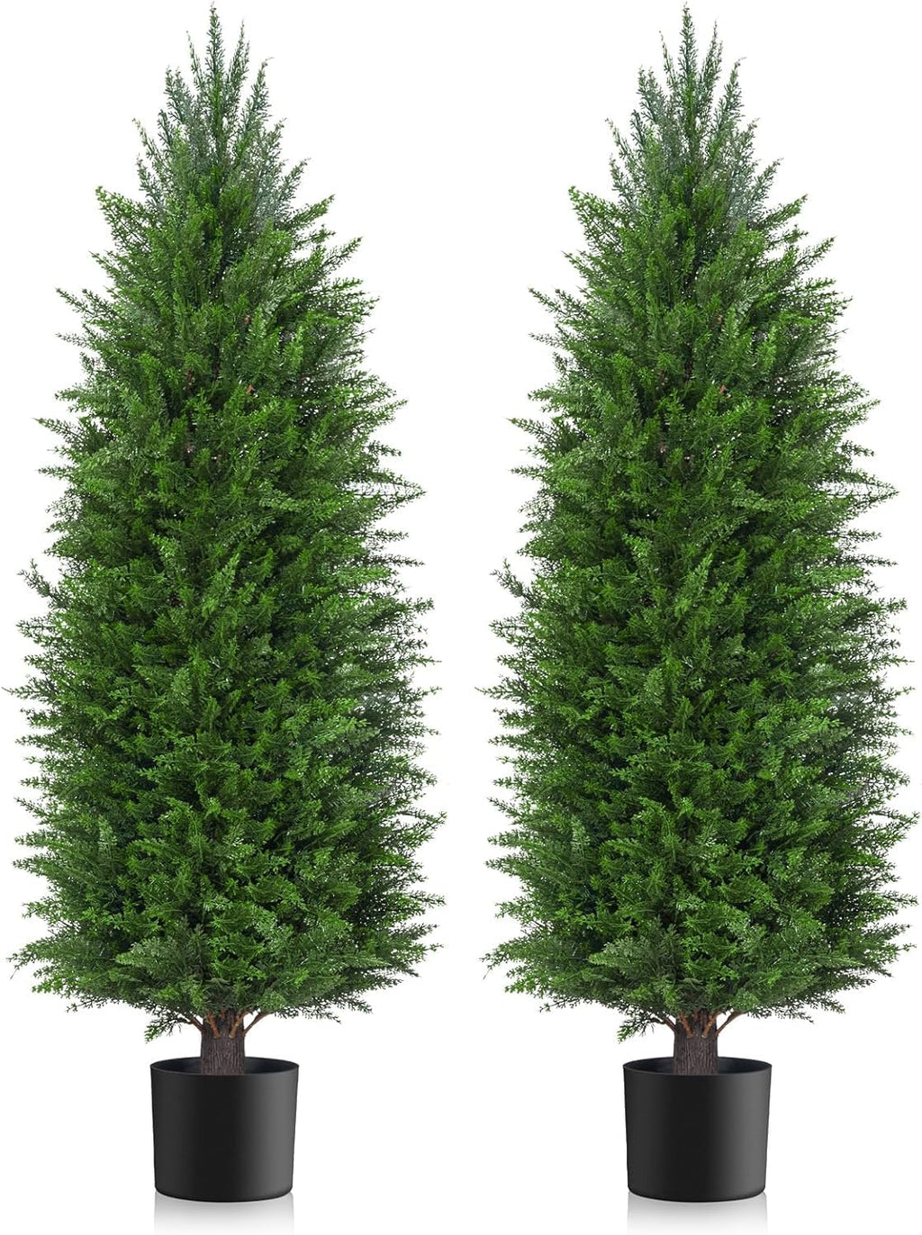 AOKIIE 6FT Artificial Topiary Cedar Plants Outdoor, Faux Pine Trees UV Resistant and Potted, 72 Inch Tall Fake Shrubs Evergreen for Front Porch Decor Set of 2