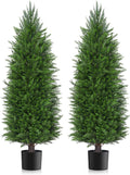 AOKIIE 6FT Artificial Topiary Cedar Plants Outdoor, Faux Pine Trees UV Resistant and Potted, 72 Inch Tall Fake Shrubs Evergreen for Front Porch Decor Set of 2