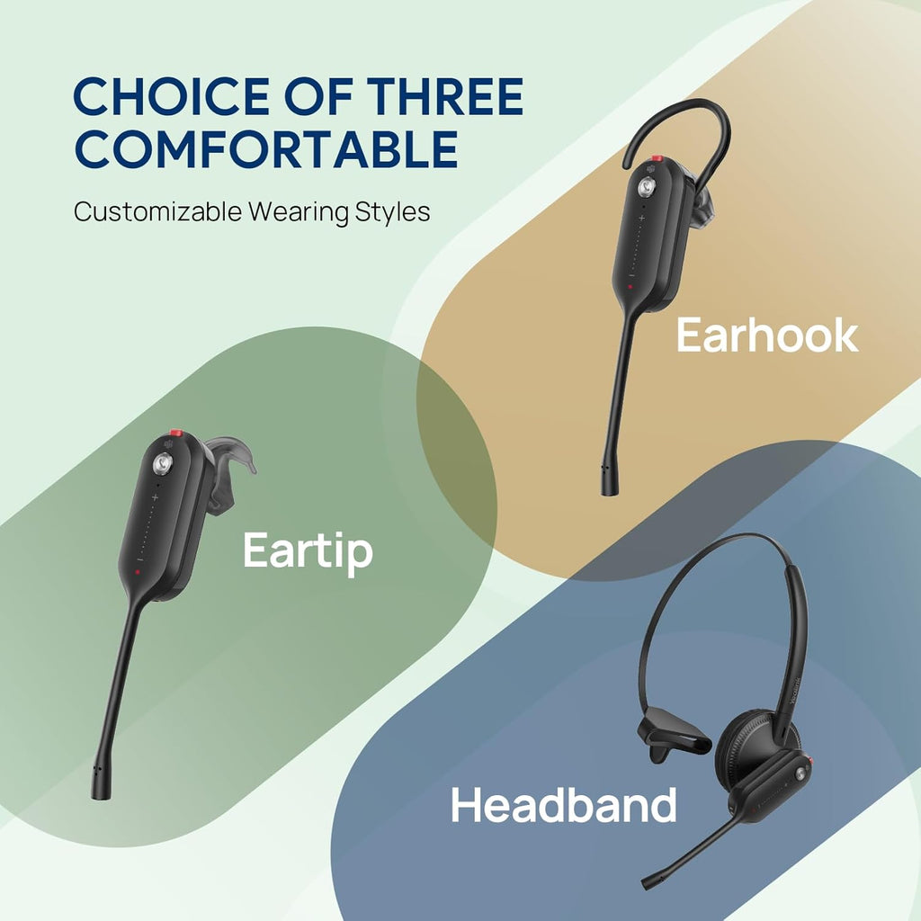 Yealink DECT Wireless Headset WH63 E2 UC,Single Ear (Mono) Convertible Office Headset with Noise Canceling Mic, 607Ft Range,3 Wearing Styles,Connects to Desk Phone and Computer
