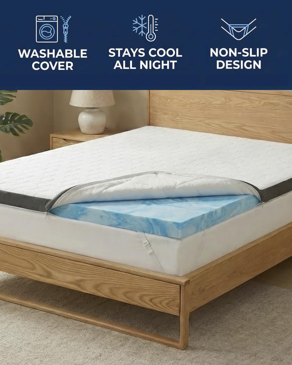Memory Foam Mattress Topper with Cooling Cover - 3 Inch Cooling Gel Mattress Topper - Extra Plush, Thick & Comfortable - King Size Mattress Pad with Washable Cover - Pressure & Pain Relief Bed Topper