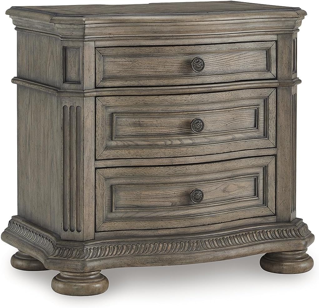 Signature Design by Ashley Ardenfield Modern 3-Drawer Nightstand with Charging Station, USB Port and Storage, Light Brown