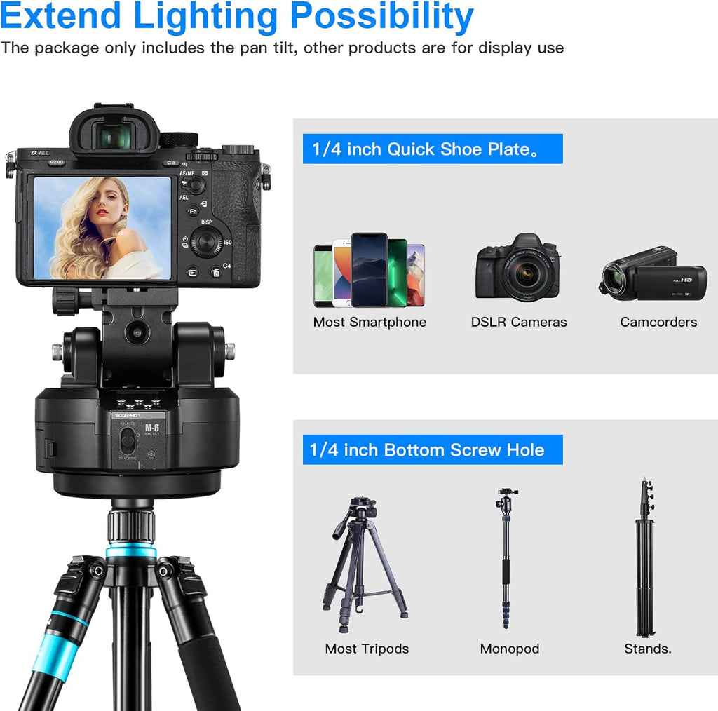 Soonpho M6 Auto Face Tracking Motorized Rotating Panoramic Tripod Head,AI Smart Face Body Tracking Remote Control Pan Tilt Head with Remote Control and Mobile Phone Clip for DSLR Cameras/Camcorders