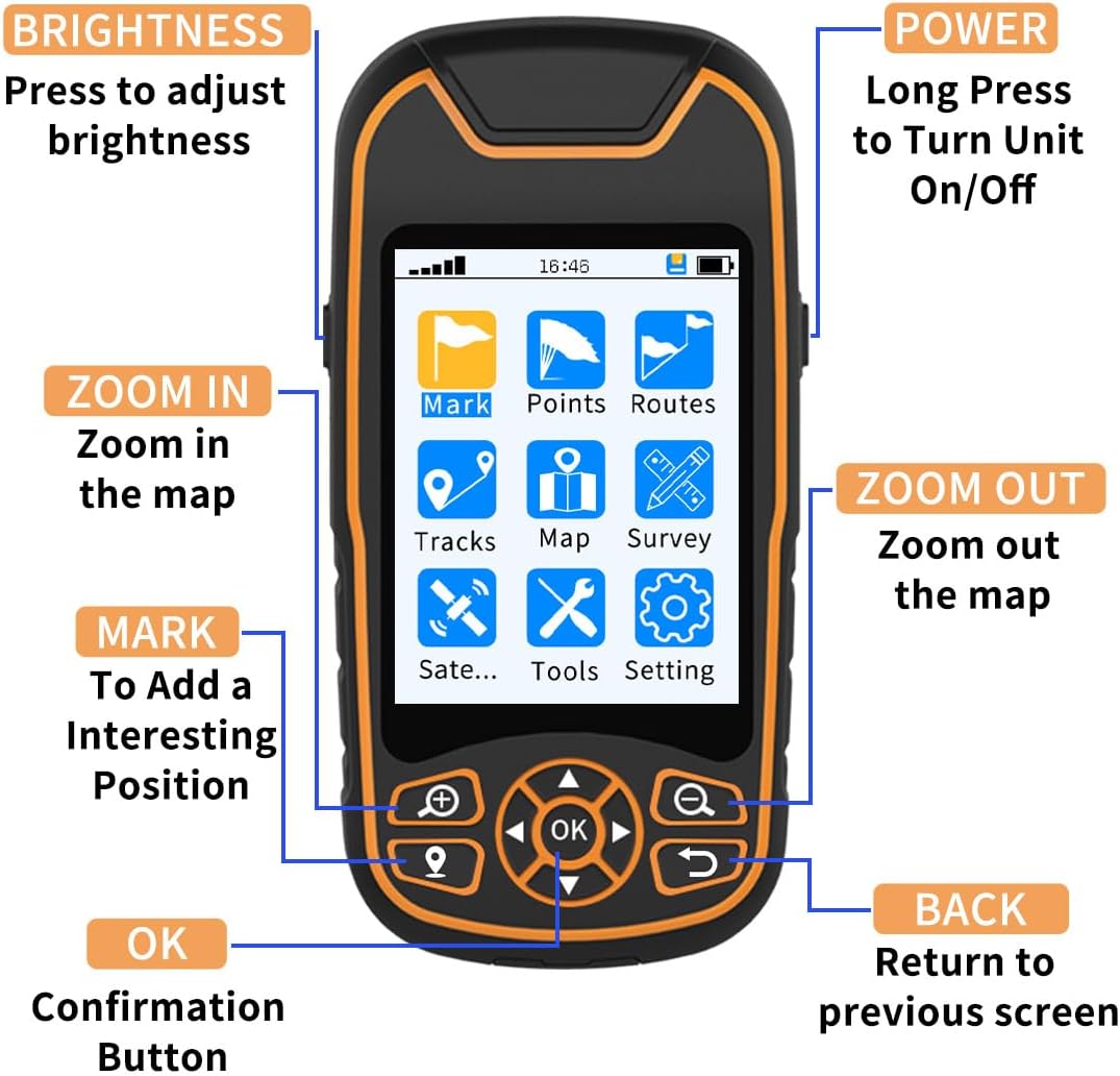 Handheld GPS for Hiking, Rugged and Waterproof Handheld GPS Navigator, 3.2" Sunlight Readable Screen, Compact Satellite Handheld GPS with USA Topo Map, Multi-GNSS Support, Extra Battery Life
