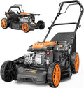 21” Self-Propelled Lawn Mower Gas, 170CC 4-in-1 Mulch/Rear Bag/Side Discharge/Rear Discharge, Walk-Behind Gas Lawnmower with 7-Position Cutting Height, Foldable Gas Powered Lawn Mowers for Yard Garden