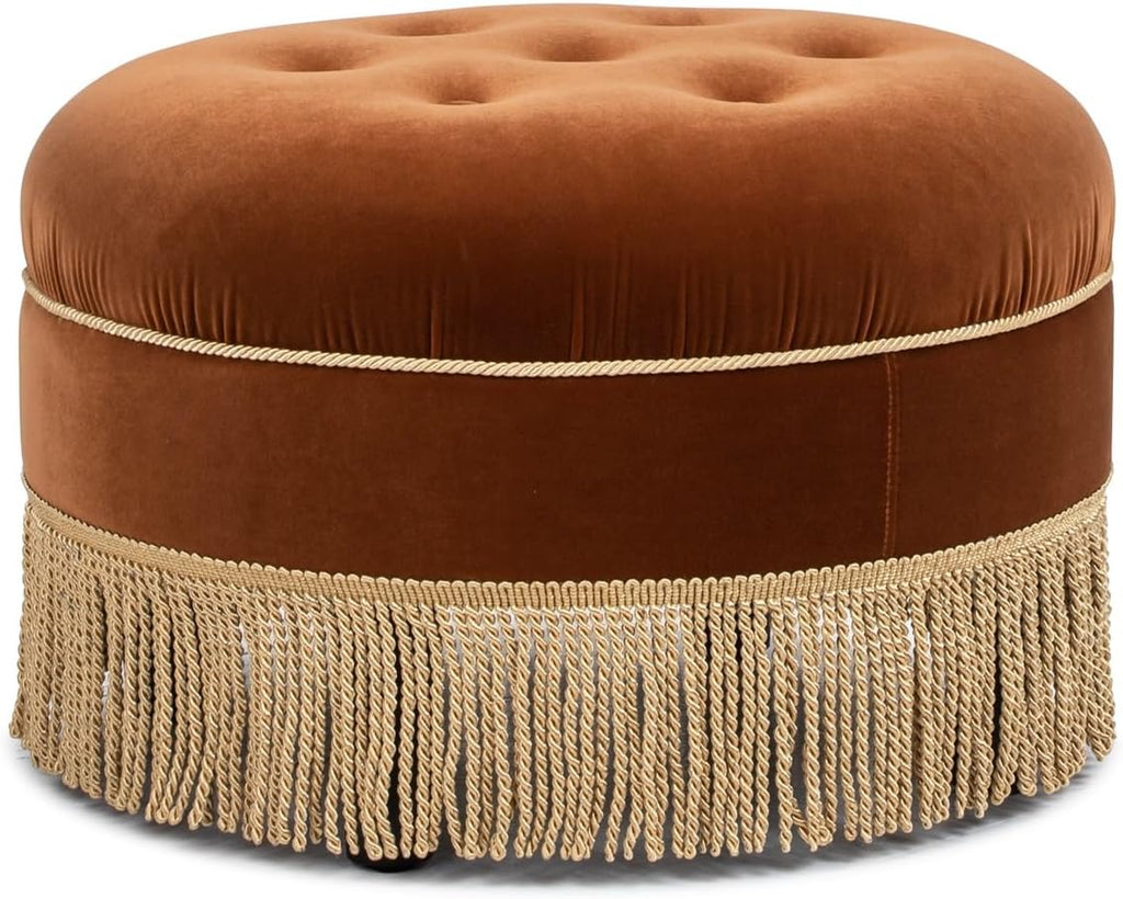Jennifer Taylor Home Yolanda 24" Round Upholstered Accent Ottoman, Burnt Orange Performance Velvet