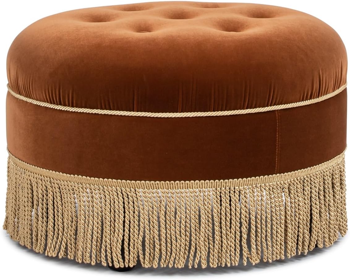 Jennifer Taylor Home Yolanda 24" Round Upholstered Accent Ottoman, Burnt Orange Performance Velvet