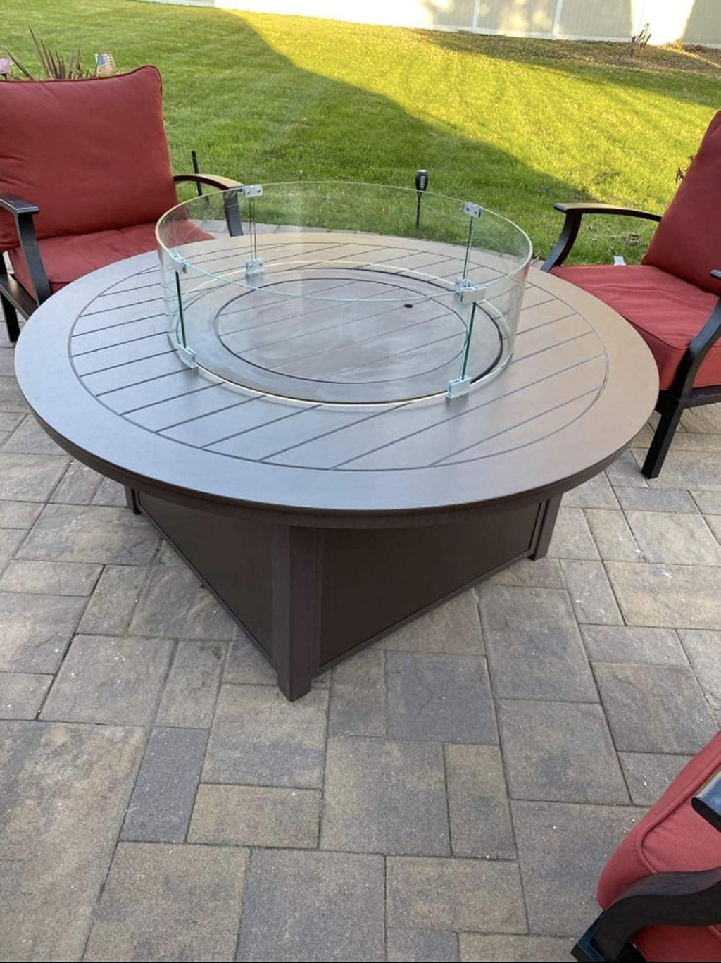AMS Fireplace 23" Round Fire Pit Glass Wind Guard | Clear Tempered Glass Flame Protective Pane. Wind Resistant with Aluminum Corner Bracket