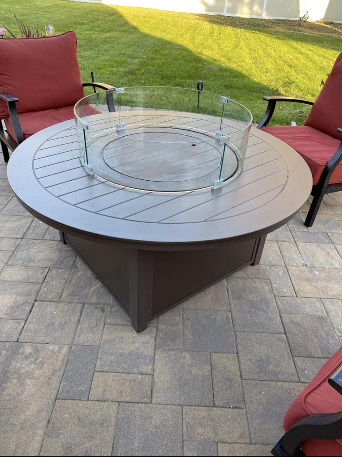 AMS Fireplace 23" Round Fire Pit Glass Wind Guard | Clear Tempered Glass Flame Protective Pane. Wind Resistant with Aluminum Corner Bracket