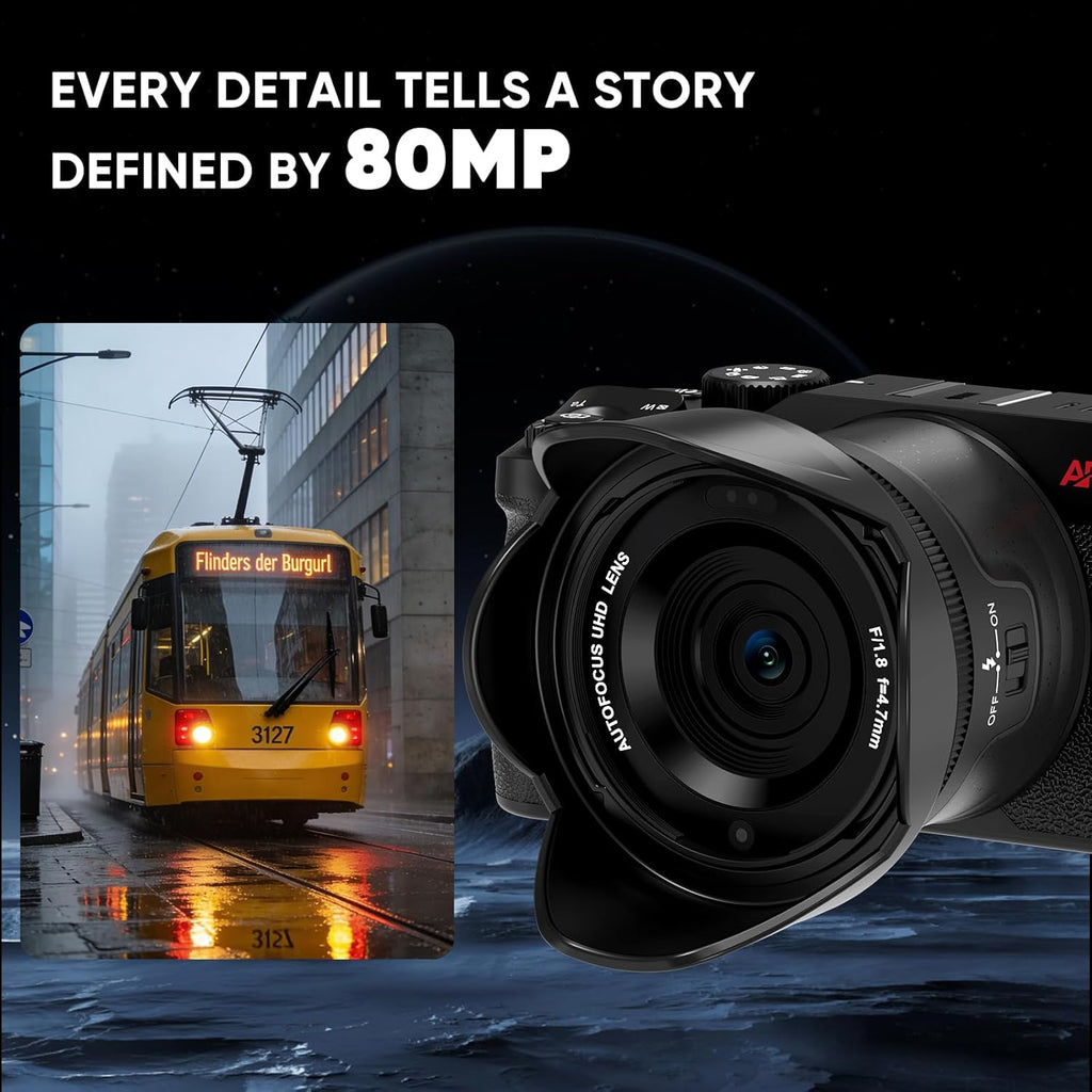 ORDRO 5K Digital Cameras for Photography -Auto Focus 80MP Video Cameras for YouTube, 18X Zoom Travel Camera with 180° Flip Screen, 2 Batteries, Lens Hood & 32GB Card