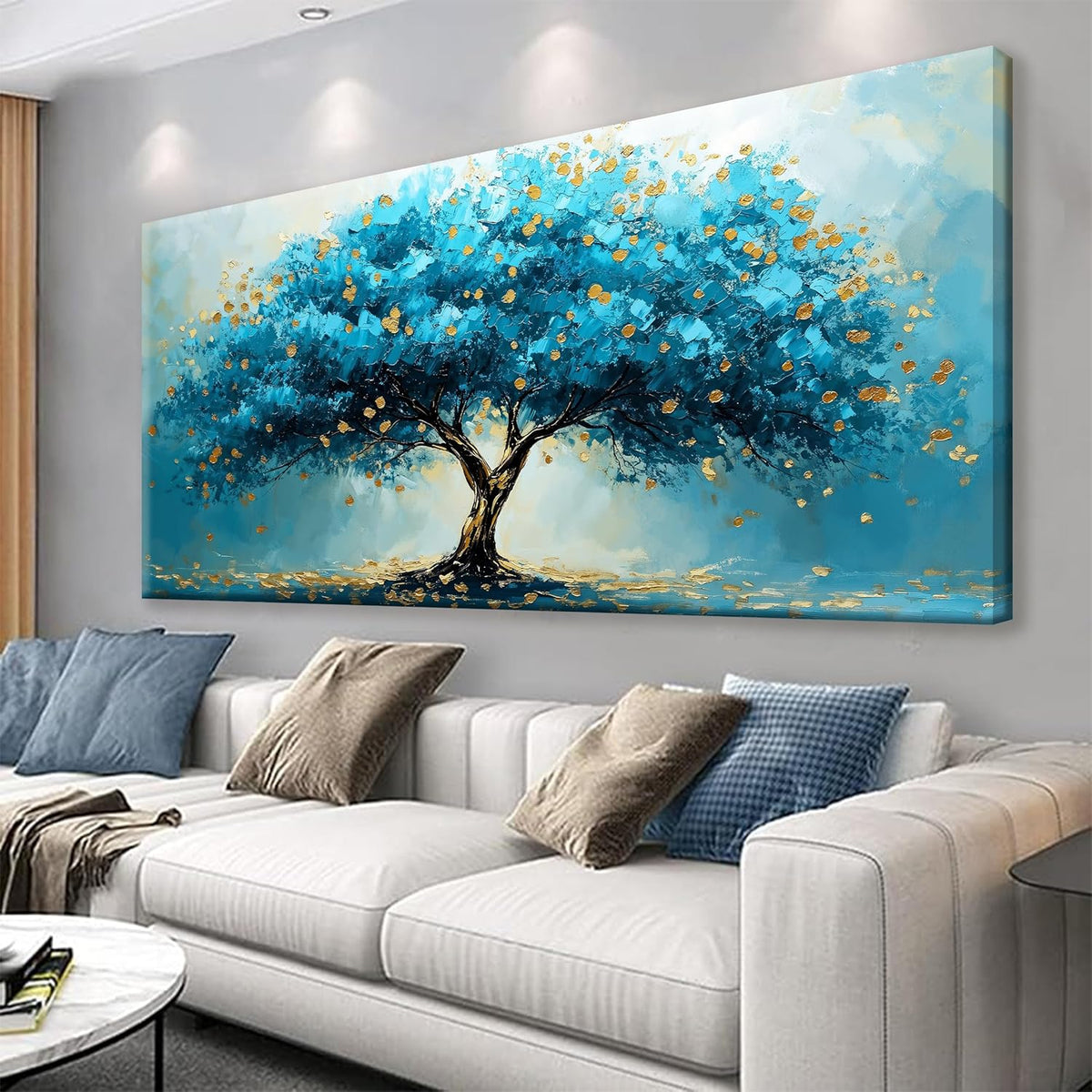 QSQ Large Abstract Wall Art Blue Tree Of Life Canvas Art Wall Decor For Living Room Decorations Blue And Gold Tree Abstract Wall Decor Painting For Home Bedroom Kitchen Office Artwork 29 X 58 Inch