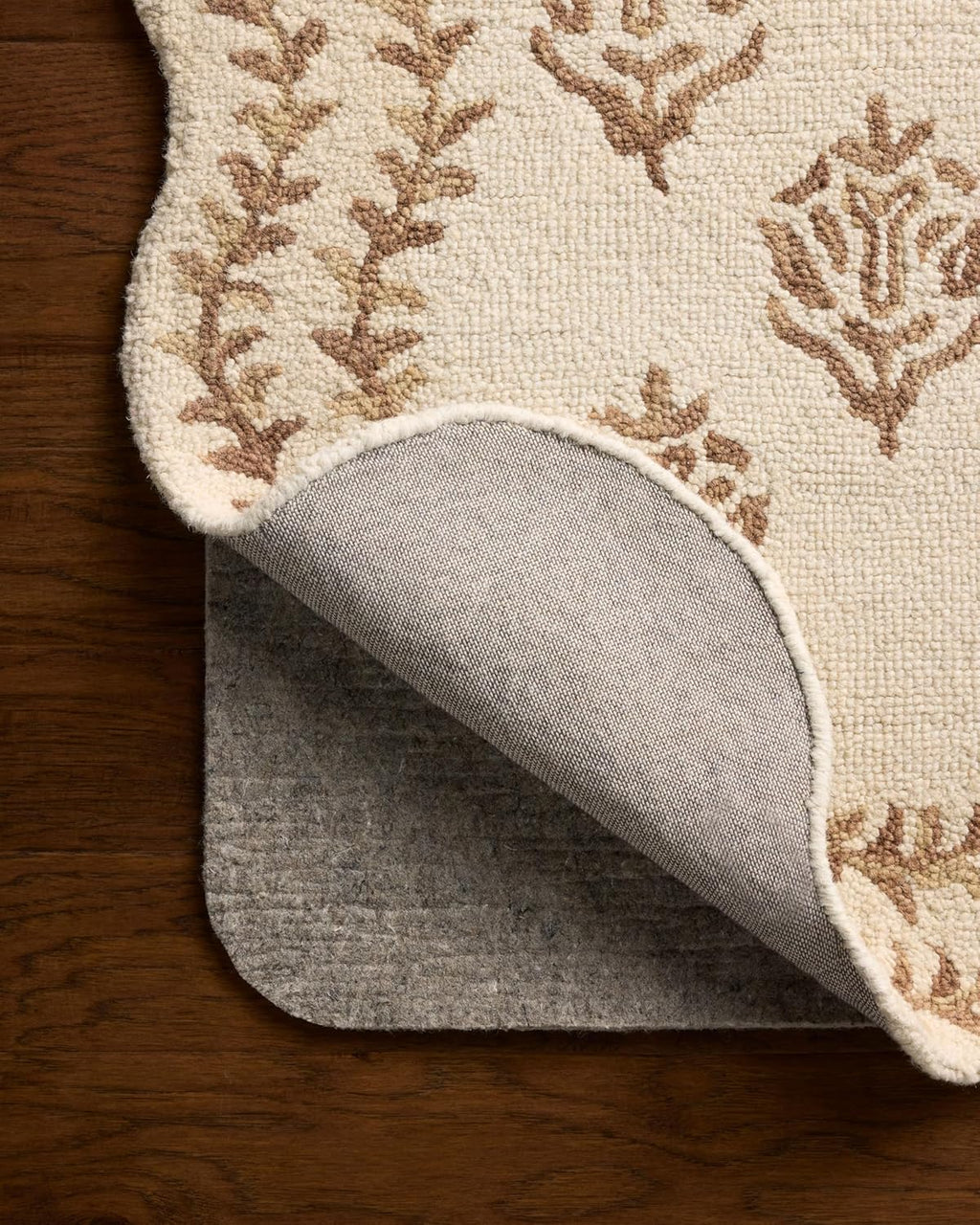 Loloi Rifle Paper Co. Lisette Collection LST-01 Ivory/Natural 7'-9" x 9'-9" Area Rug Wool, Natural, Scallop, Wavy, Floral, Textured, Living Room, Bedroom, Dining, Carpet