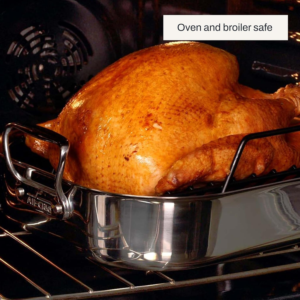All-Clad Specialty Stainless Steel Roaster and Nonstick Rack 16x13x5 Inch Oven Broiler Safe 600F Roaster Pan, Pots and Pans, Bakeware, Turkey, Silver