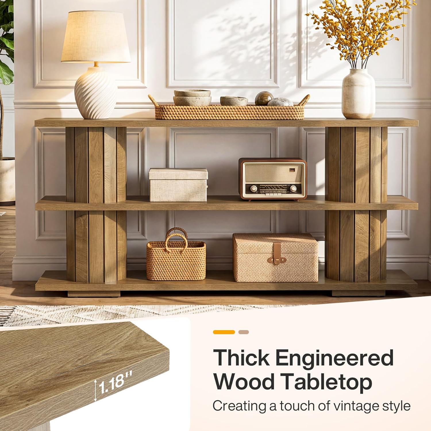 Tribesigns Console Table with Storage, 62.9-Inch Long Narrow Entryway Sofa Table 3-Tier Shelves for Living Room Hallway Entrance