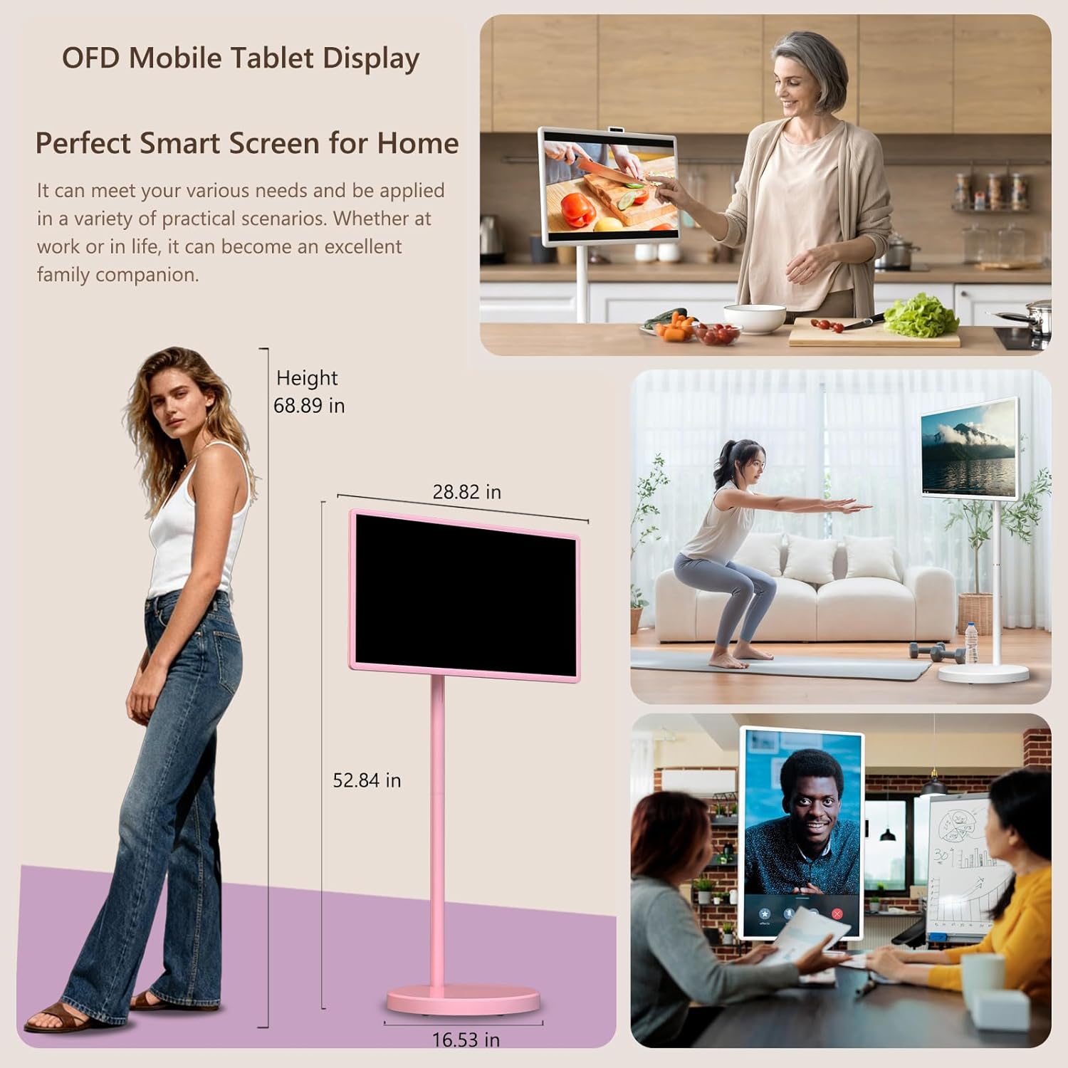 OFD 32" Portable TV on Wheels FHD,Android 15,EDLA-Certified,Rolling TV with 8+128GB ROM,Portable Touch Screen Monitor,Built-in Battery 6-8H Play Time,Voice Remote Control,8MP Webcam,Speaker,Rotatable