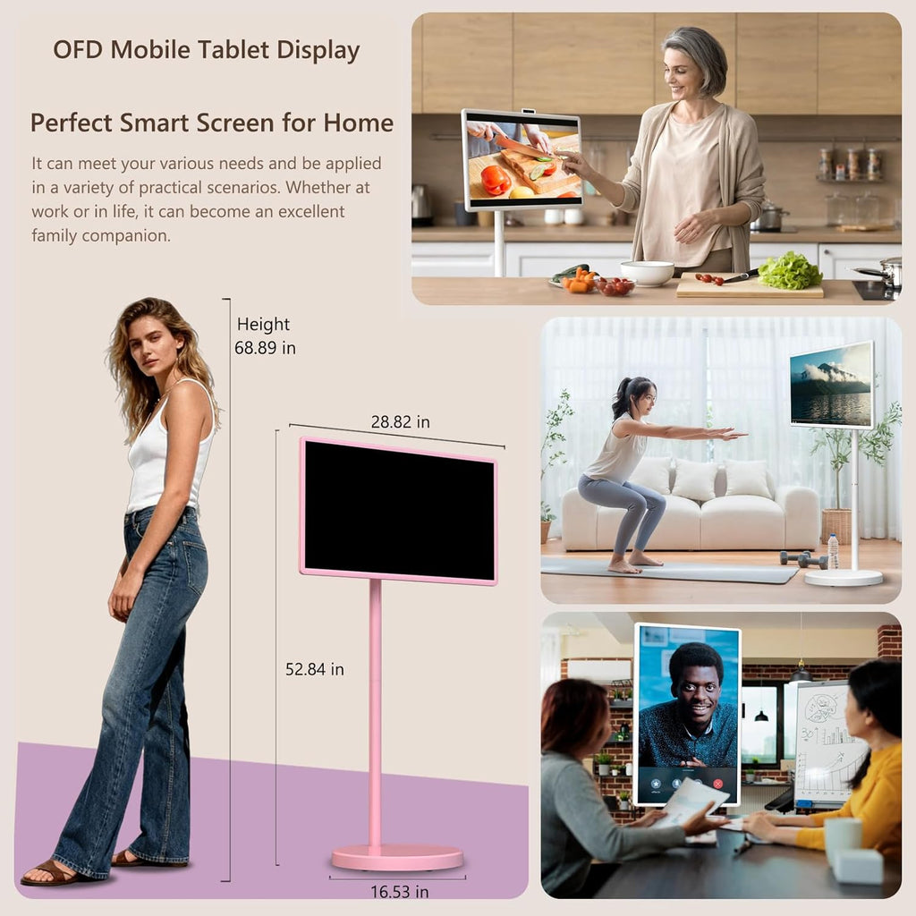 OFD 32" Portable TV on Wheels FHD,Android 15,EDLA-Certified,Rolling TV with 8+128GB ROM,Portable Touch Screen Monitor,Built-in Battery 6-8H Play Time,Voice Remote Control,8MP Webcam,Speaker,Rotatable