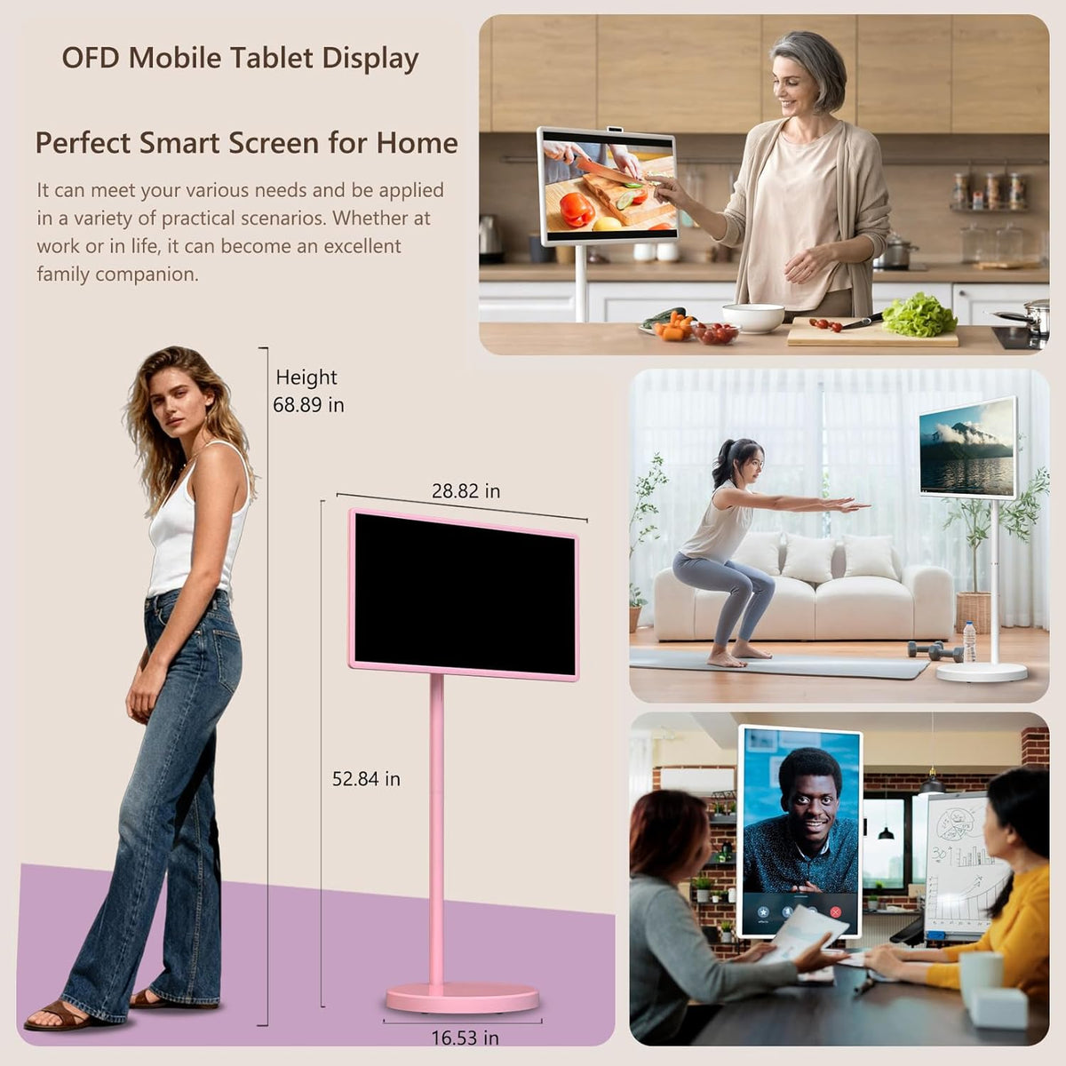OFD 32" Portable TV on Wheels FHD,Android 15,EDLA-Certified,Rolling TV with 8+128GB ROM,Portable Touch Screen Monitor,Built-in Battery 6-8H Play Time,Voice Remote Control,8MP Webcam,Speaker,Rotatable