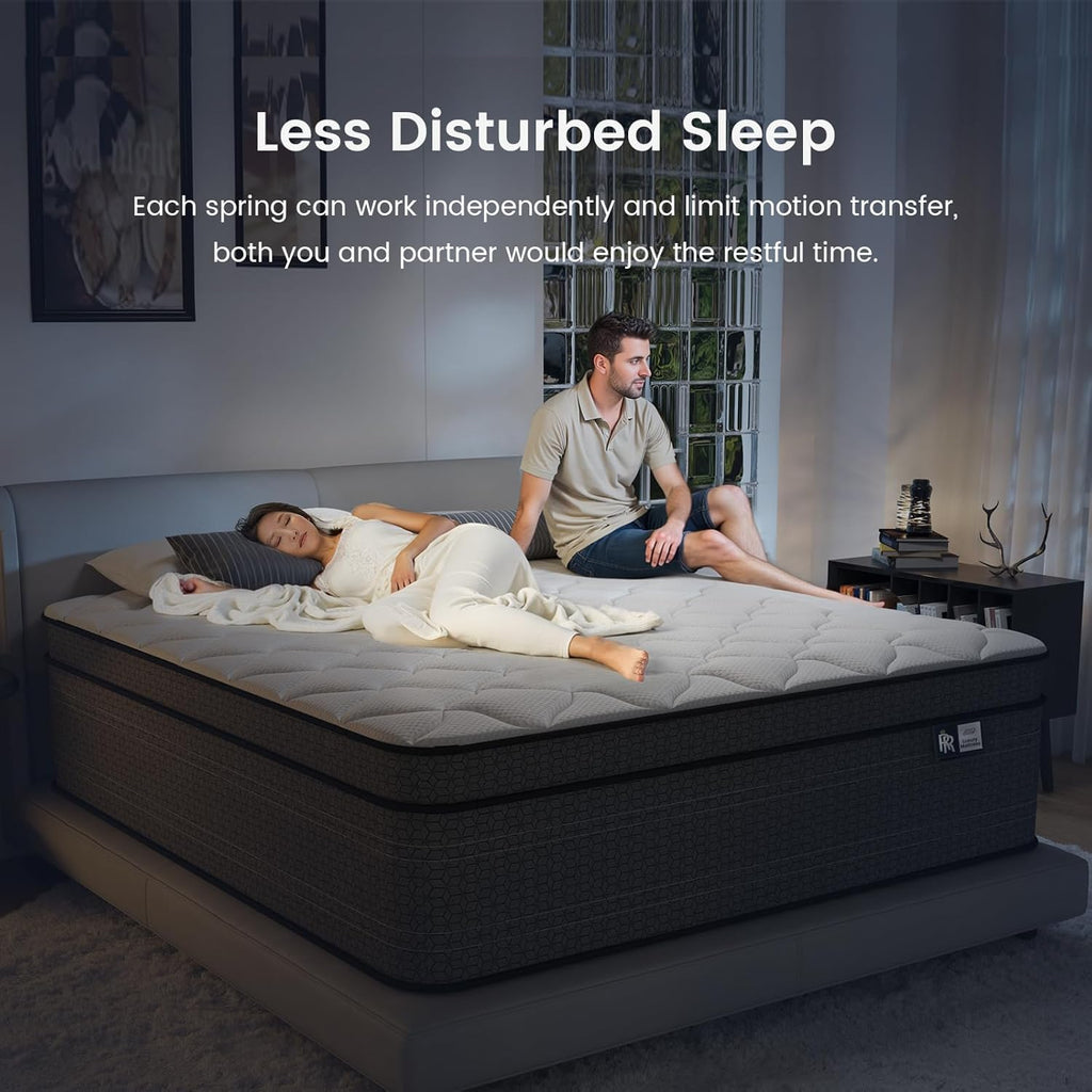 Ruoysun Queen Mattress, 14 Inch Medium Firm Hybrid Queen Size Mattress in a Box, Strong Edge Support, Motion Isolation, with 7-Zones Pocket Springs, Fiberglass-Free, Pressure Relief, CertiPUR-US