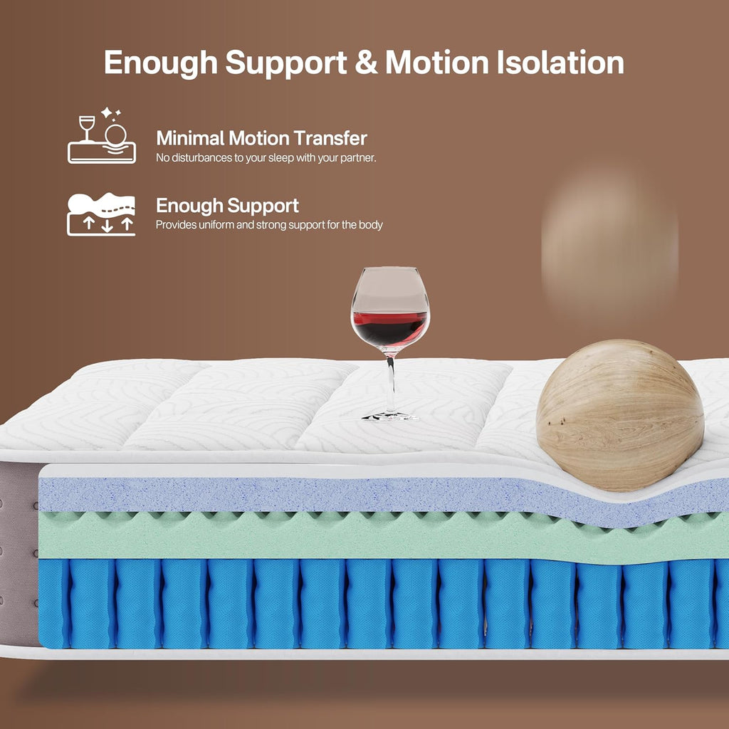 Twin XL Mattress, 8 Inch Hybrid XL Twin Size Mattress in a Box, Cooling Gel Memory Foam Mattresses with Pocket Spring, Pressure Relief, Fiberglass-Free, Motion Isolation, Medium Firm, 365-Night Trial