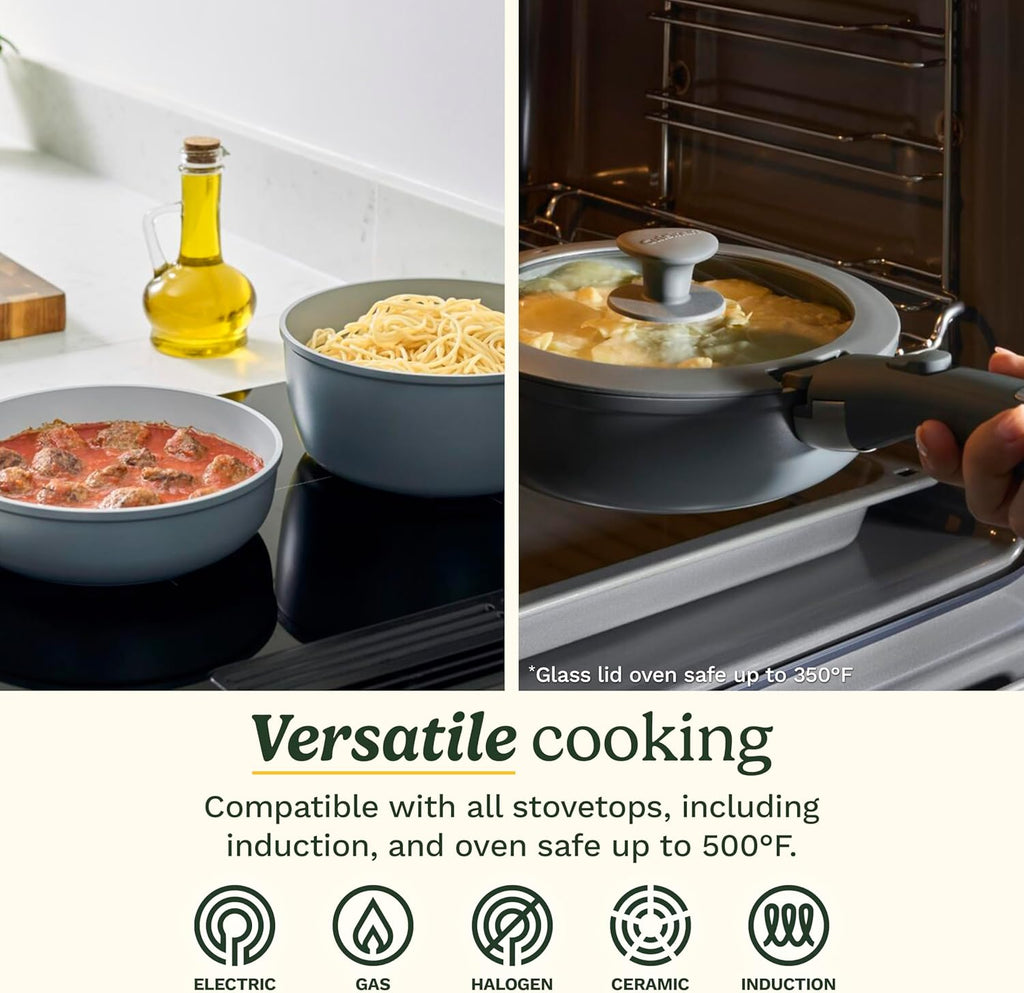 Cuisinart 13-Pc, ClickSmart Nonstick Detachable Handle Ceramic Cookware, Pots and Pans Set, Stackable Space-Saving Design, Compatible with All Stovetops, Induction & Oven Safe, PURELYCERAMIC