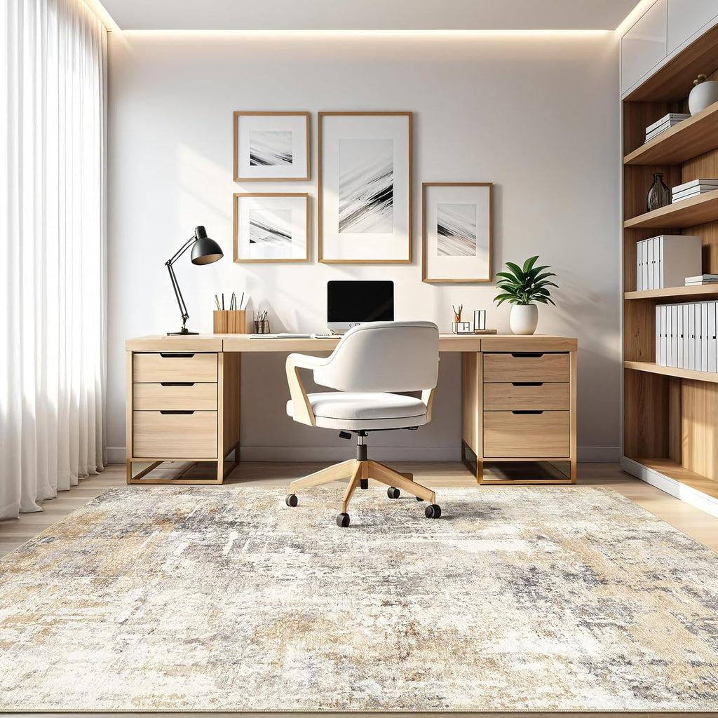 LOONGRUG 10x14 Area Rugs Living Room: Washable Large Abstract Modern Soft Rug Stain Resistant Indoor Floor Non Slip Accent Carpet for Bedroom Nursery Playroom Office Dining Room Dorm & Home- Gray Gold