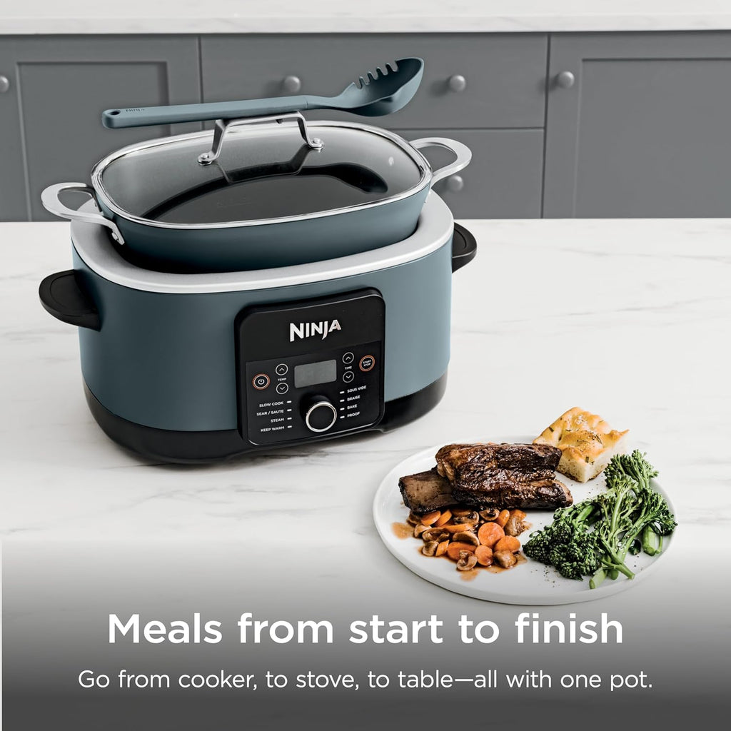 Ninja® 14-in-1 PossibleCooker™ PRO | 8.5qt, Sous Vide, Proof, Bake, & Steam Multicooker | Slow Cooker, Dutch Oven | Glass Lid & Integrated Spoon | Nonstick, Oven Safe Pot 500°F | Sea Salt Gray |MC1001