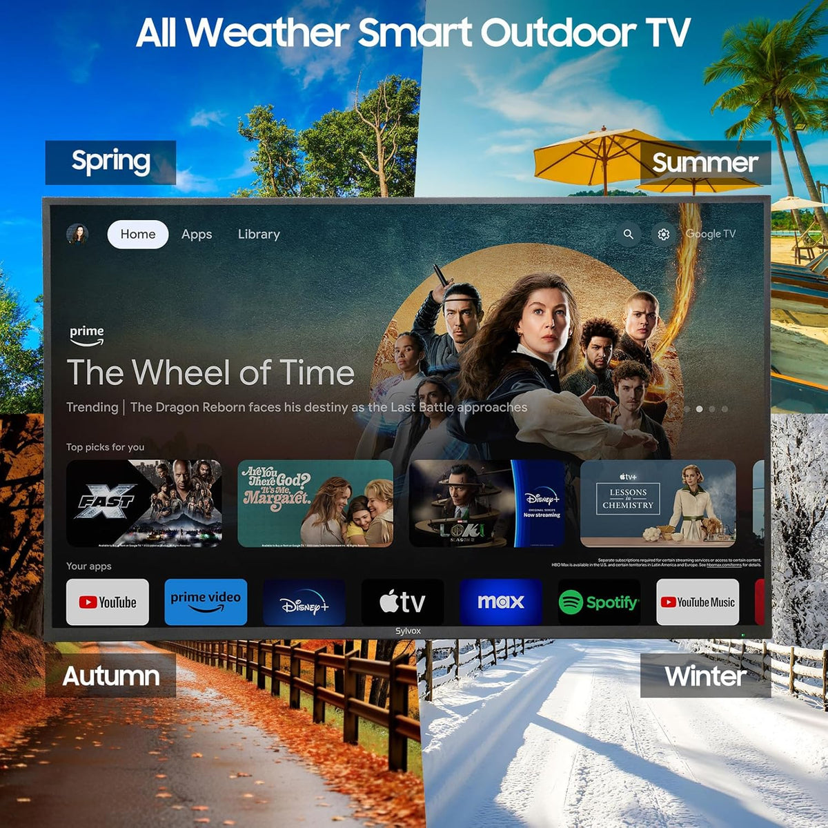 SYLVOX 43 Inch Outdoor Smart Television Weatherproof Google TV, 4K 700NIT High Brightness Temperature Resistant IP56 Waterproof TVs, Anti-Scratch, Suitable for Partial Sun (Patio Series)