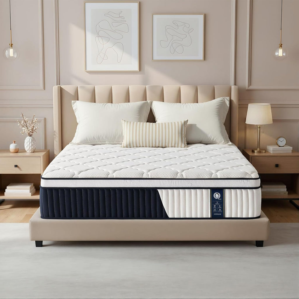 Queen Mattress, 10 Inch Ultra Comfort Hybrid Mattresses Queen Size, Foam with Independent Pocket Springs Mattress in a Box Pressure Relief & Supportive, Medium Firm