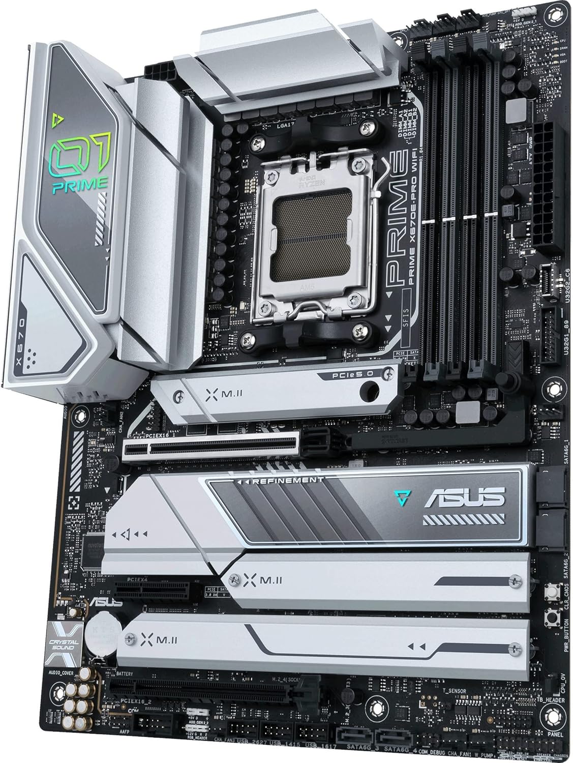 ASUS Prime X670E-PRO WiFi AMD X670 AM5 Ryzen™ Desktop 9000 8000 & 7000 ATX Motherboard with PCIe® 5.0, Four M.2 Slots, DDR5 Slots, USB 3.2 Gen 2x2 Type-C®, USB4® Support, WiFi 6E, and 2.5G Ethernet