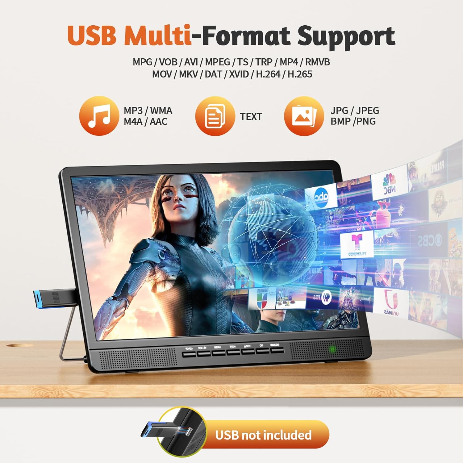 NORTHING 18.5 Inch Portable TV with Antenna, 12 Volt Small TV for Camping, Kitchen, RV, Boat, Truck, Home, Bedroom, HD 1080P Flat Screen Compact Mini TV Support USB/HDMI/AV Input